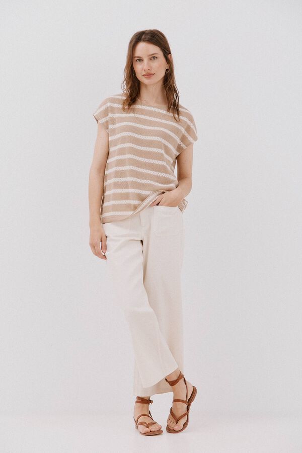 Cortefiel Camiseta estructura rayas Marfil