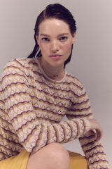 Slowlove Jersey calado rayas Beige