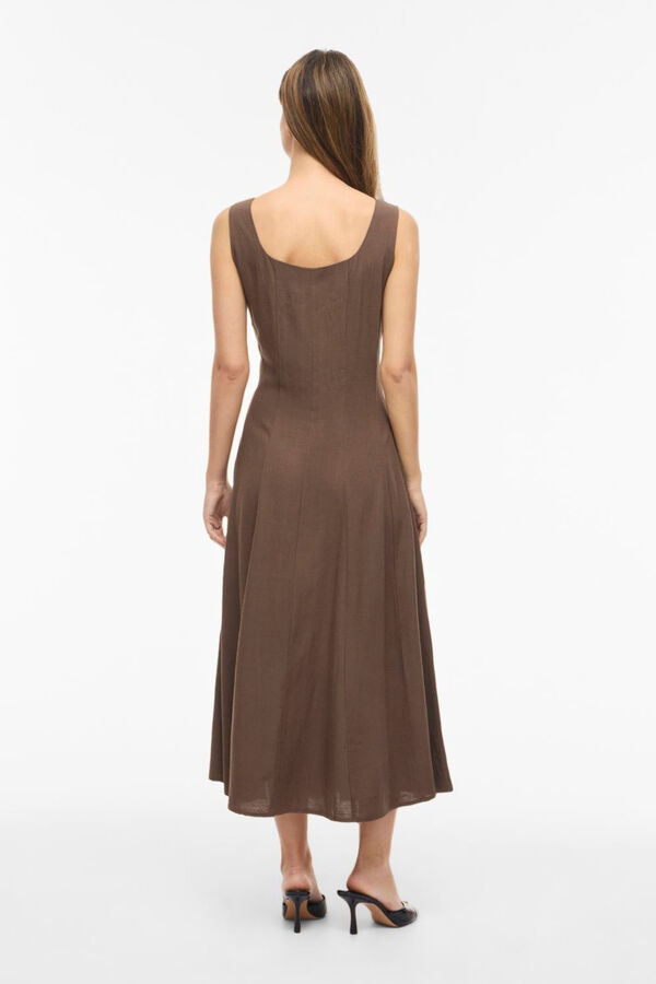 Vila Vestido midi de al&ccedil;as em linho Castanho