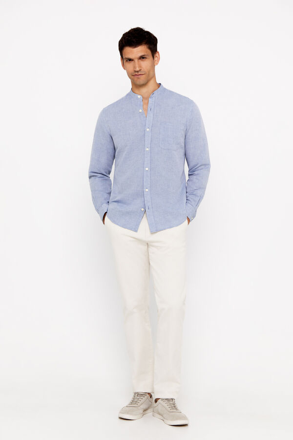 Cortefiel Camisa lino algod&oacute;n cuello mao Azul marino