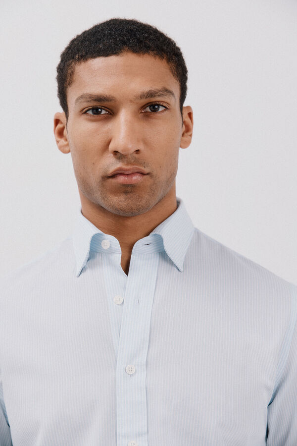 Cortefiel Camisa rayas algod&oacute;n tencel Azul