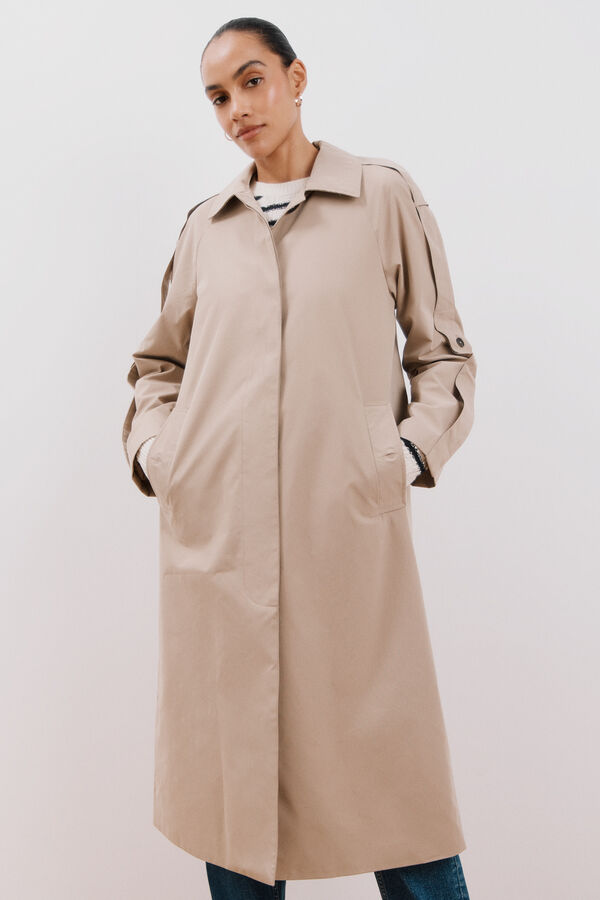 Cortefiel Trench coat longo repelente &agrave; &aacute;gua Castanho