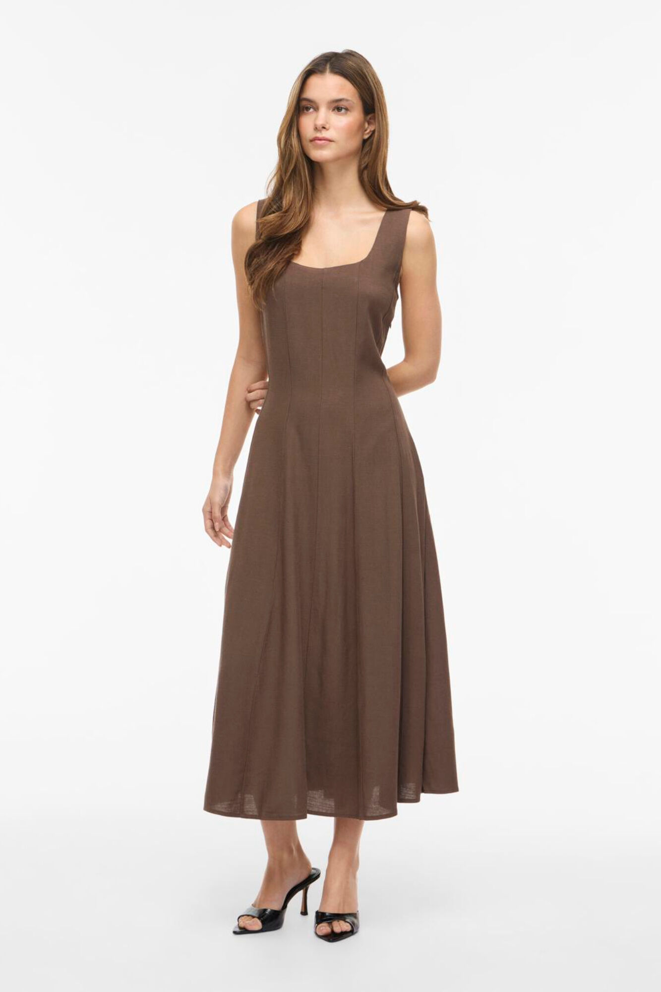 Vila Vestido midi de al&ccedil;as em linho