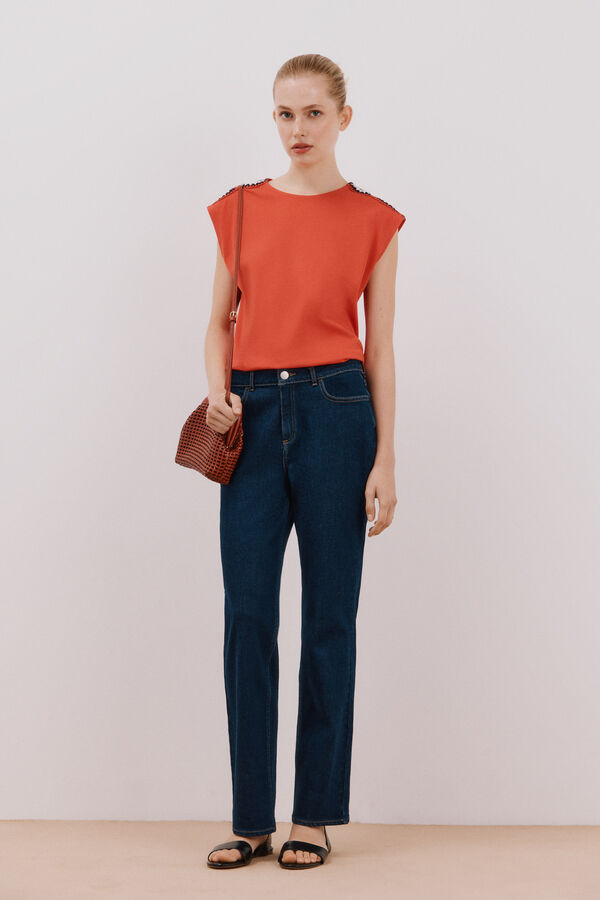 Cortefiel Camiseta detalle crochet Rojo