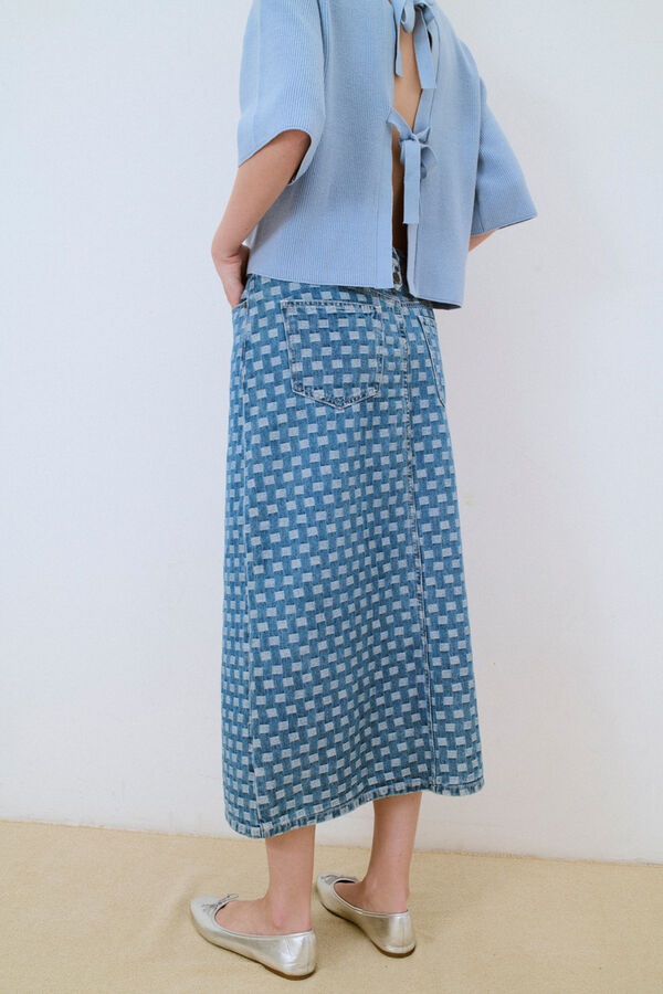 Object Falda midi denim estampada Azul