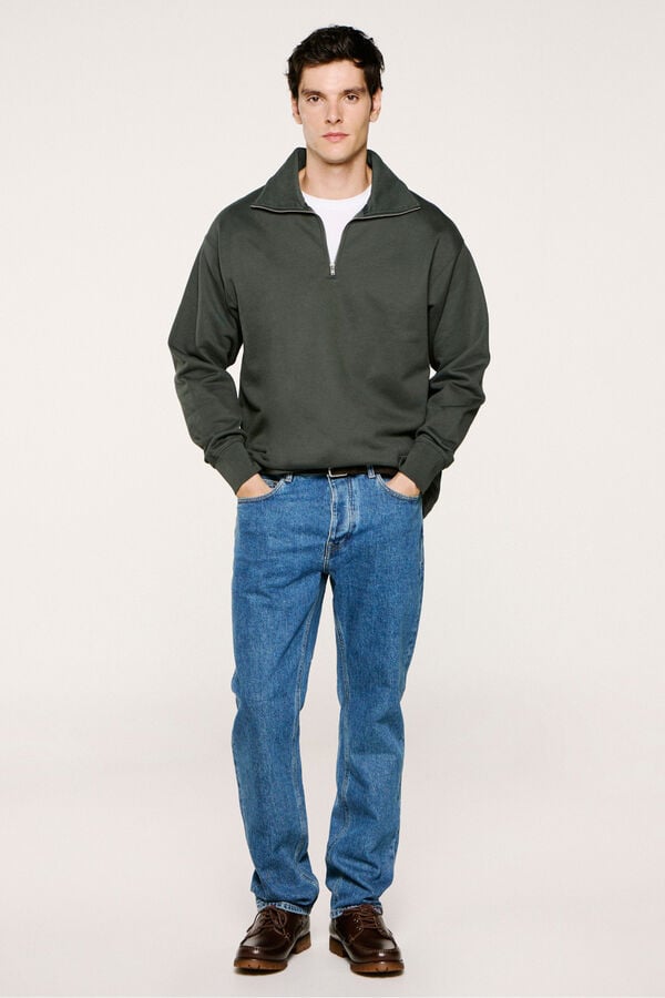 Selected Sweatshirt 100% algod&atilde;o org&acirc;nico com meia fecho-&eacute;clair  Verde