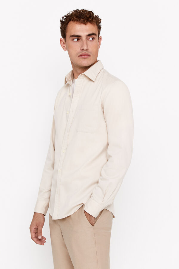 Cortefiel Camisa twill lisa Beige