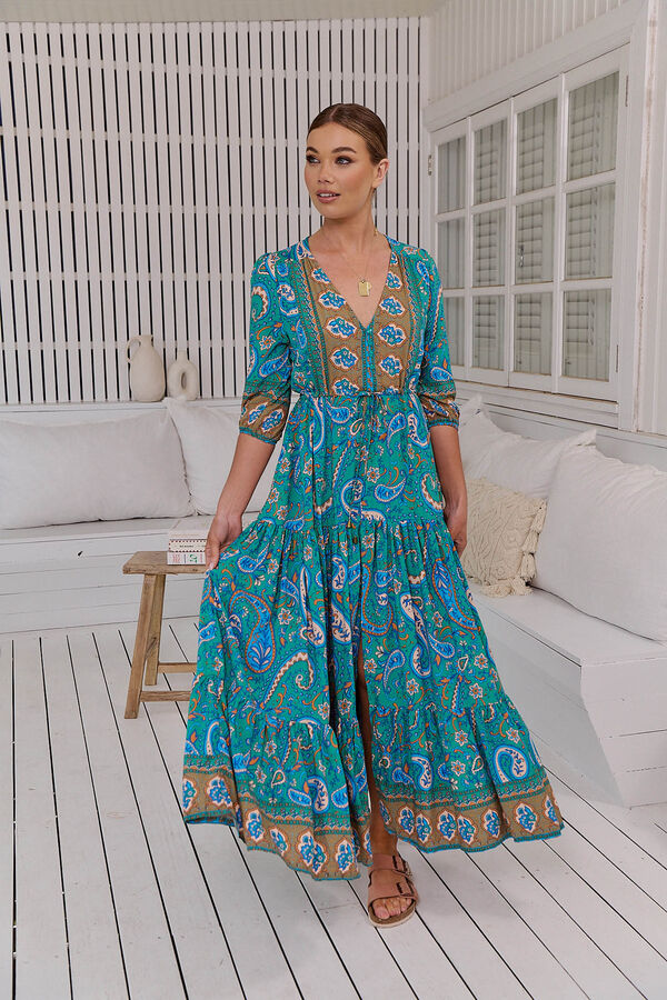 Jaase Vestido largo estampado Tessa Turquesa