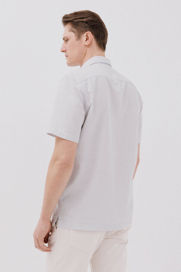 Cortefiel Camisa de manga curta de algod&atilde;o e linho simples Cinzento