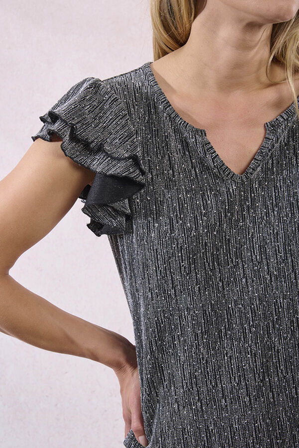 Molly Bracken Top de manga curta com detalhe de babados Cinzento