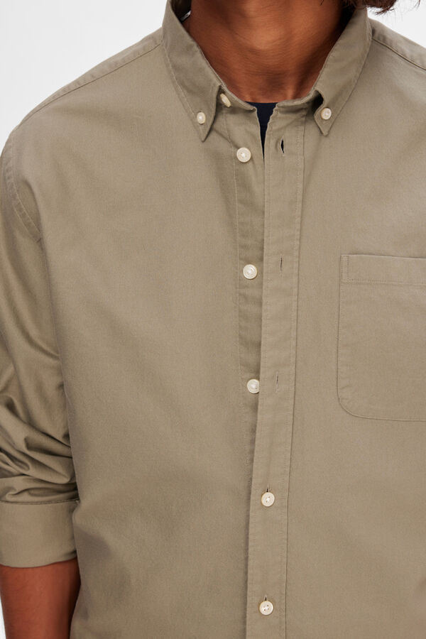 Cortefiel Camisa oxford Regular Fit con bolsillo 100% algodón Verde