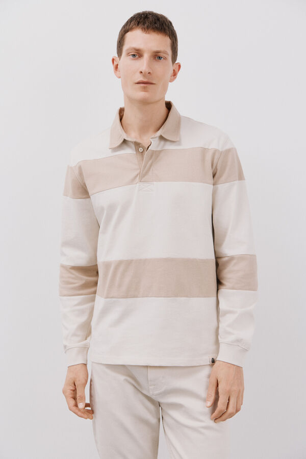 Cortefiel Polo rugby riscas Ecru