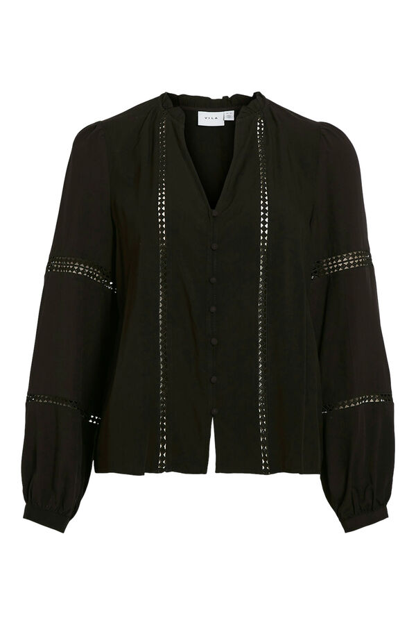 Vila Blusa manga larga calada Negro