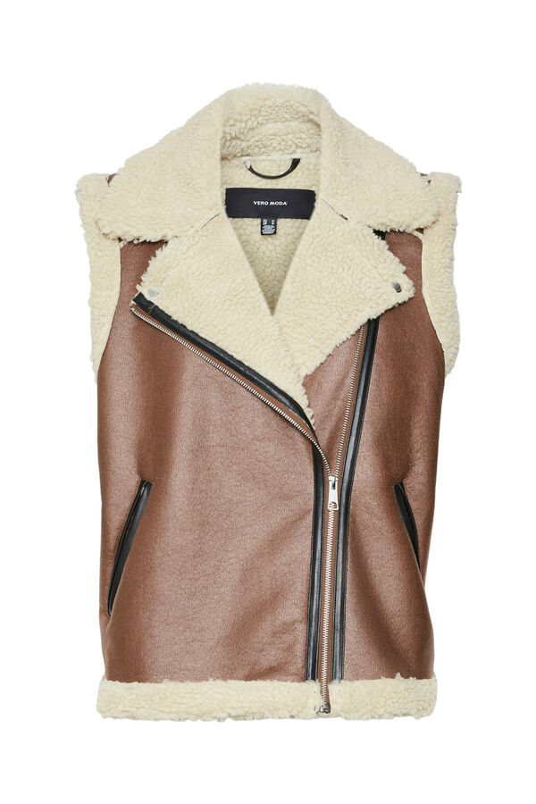 Vero Moda borrego com efeito pele com gola Colete Castanho
