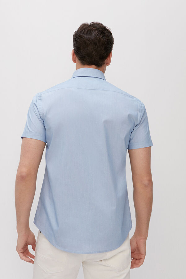 Cortefiel Camisa lisa manga corta Coolmax Eco-Made Azul