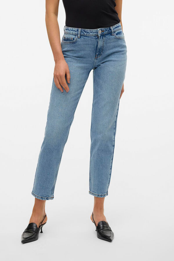 Vero Moda Vaquero recto de tiro medio Azul