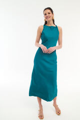 Vila Vestido midi satinado de fiesta Turquesa