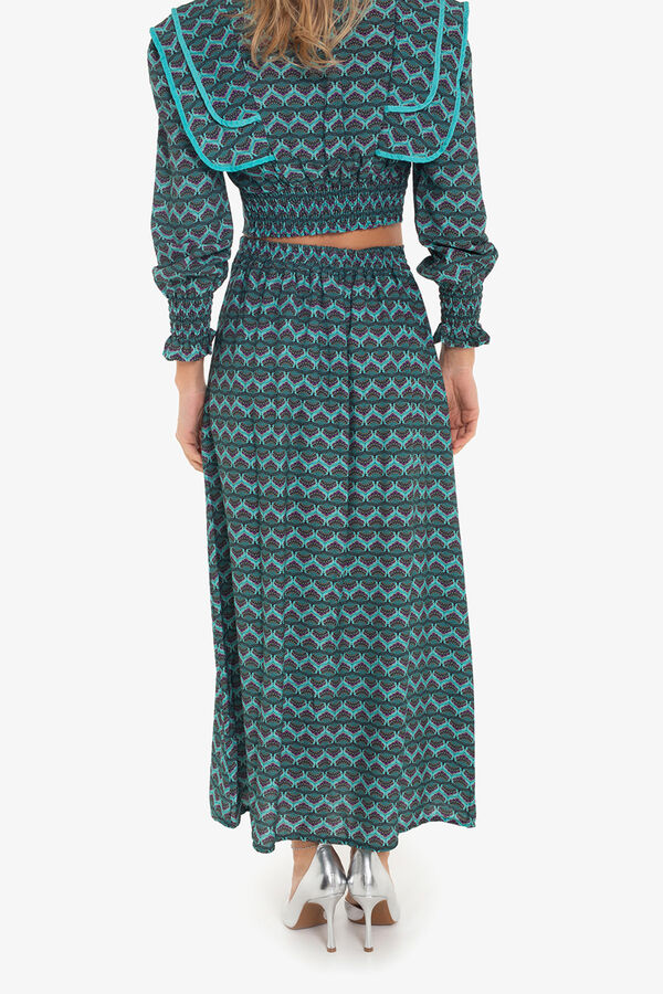 Cupl&eacute; Saia midi com estampado geom&eacute;trica Azul