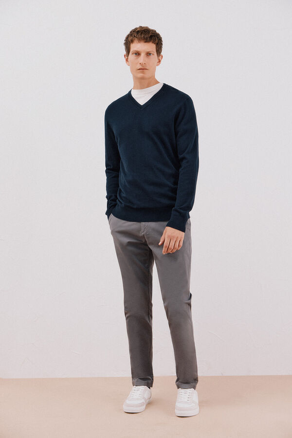 Cortefiel Jersey algod&oacute;n cashmere cuello pico Azul marino