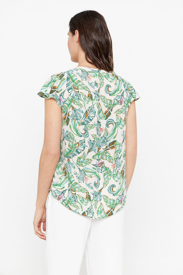 Cortefiel Blusa fluida escote pico Estampado blanco