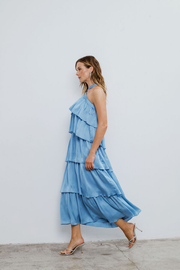 Vila Vestido de festa comprido com folhos Azul