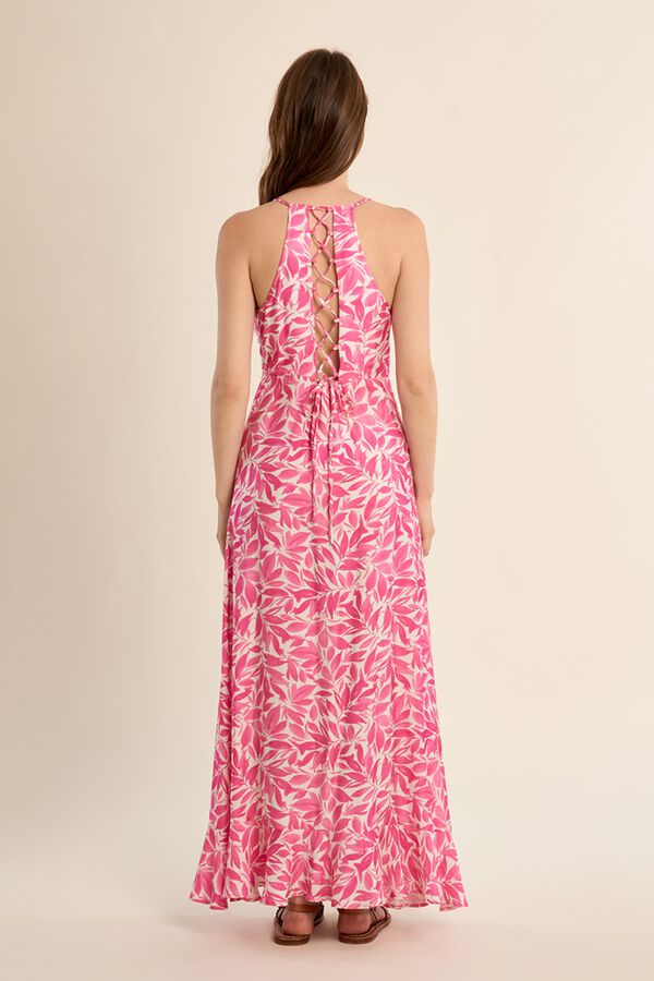 Molly Bracken Vestido comprido estampado com folhos Subiu