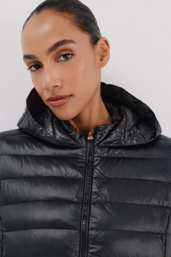 Cortefiel Abrigo largo plumas Negro