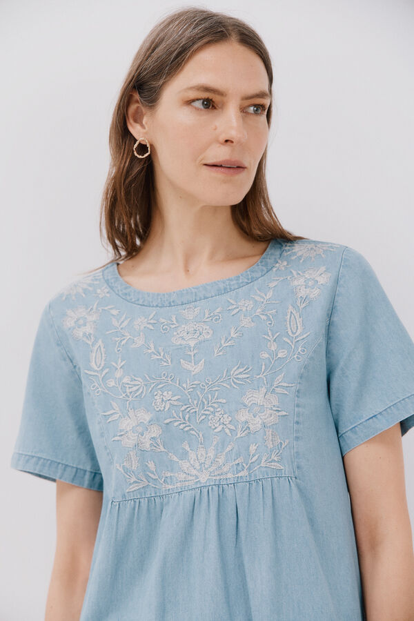 Cortefiel Vestido vaquero bordado Azul oscuro