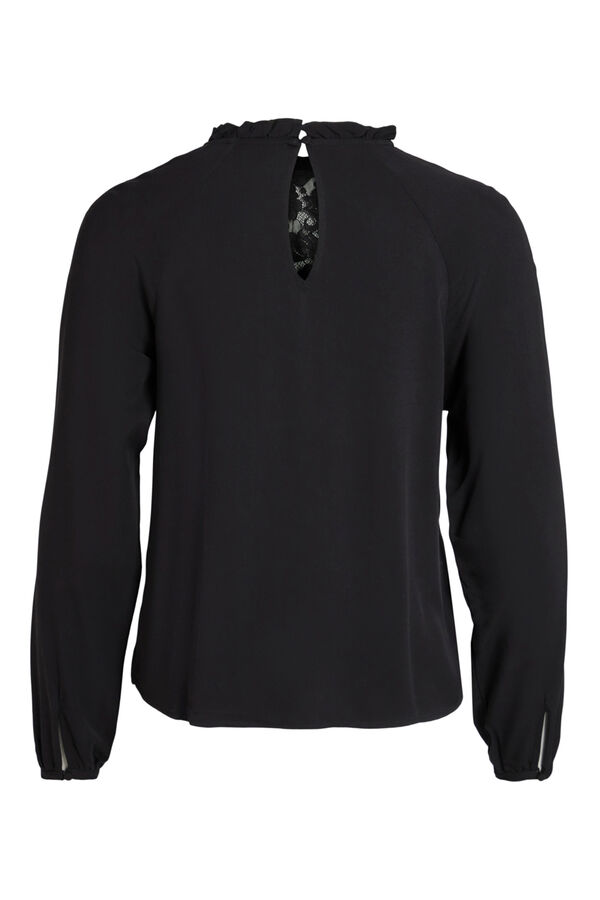 Vila Top de mulher com bordados manga comprida Preto