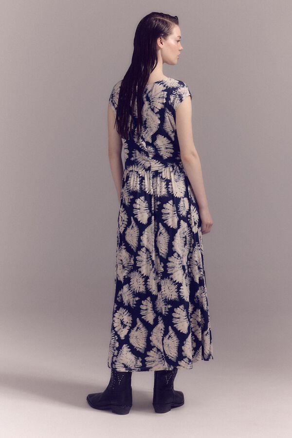 Slowlove Vestido punto estampado frunce Estampado azul