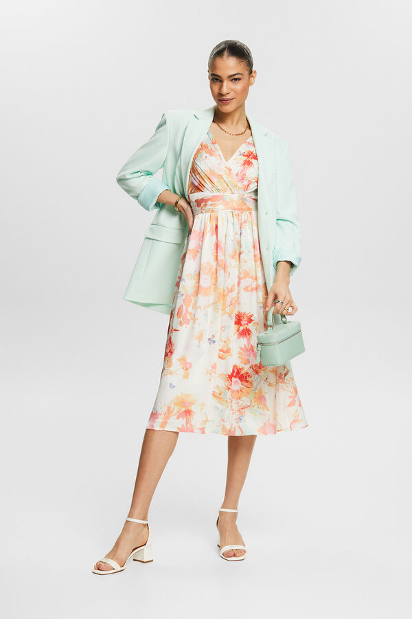 Esprit Vestido comprido estampado floral plissado Impress&atilde;o