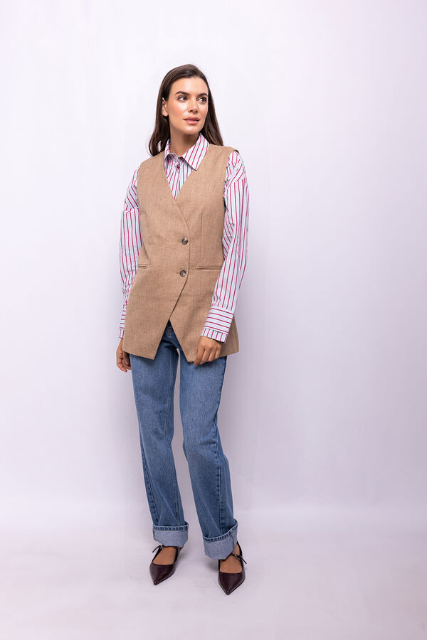 Object Chaleco cruzado tweed Marr&oacute;n