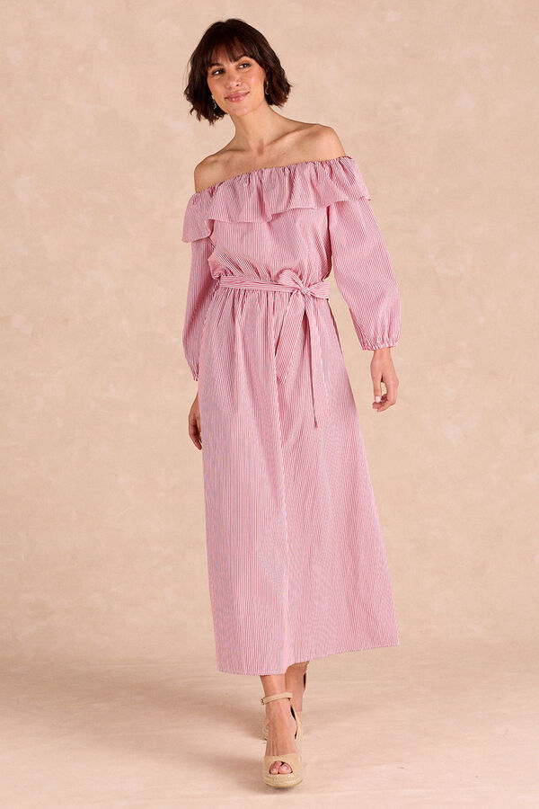 Pol&iacute;n Et Moi Vestido midi riscas Nimia Vermelho