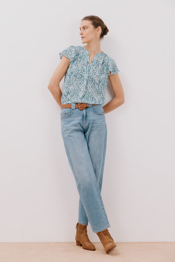 Cortefiel Blusa manga volante Estampado blanco