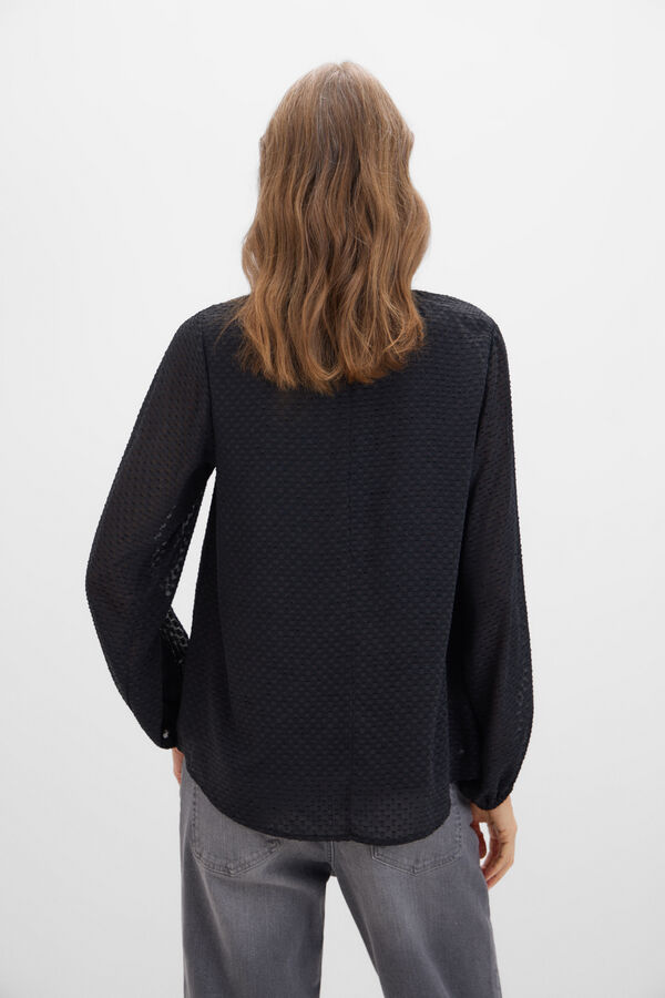 Cortefiel Blusa tecido textura Preto