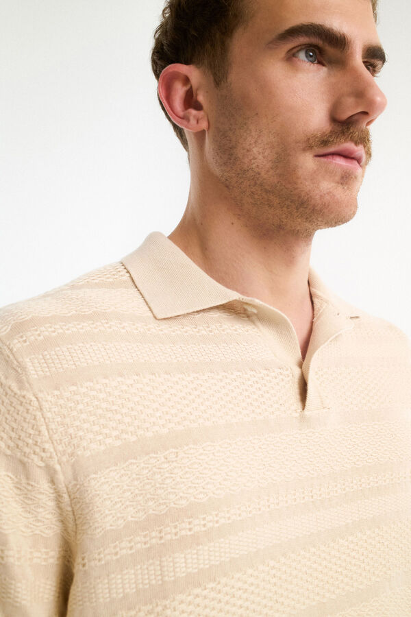 Selected Camisa polo de malha estruturada de manga curta  Cinzento