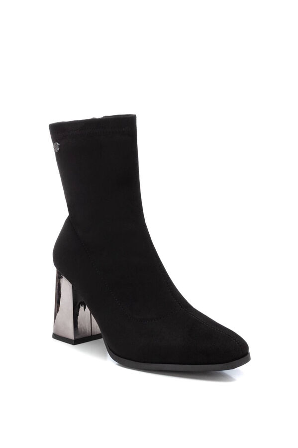 XTI Botins femininos para usar camur&ccedil;a el&aacute;stica e salto brilhante Preto