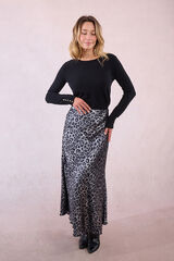 Molly Bracken Falda larga satinada con estampado Gris