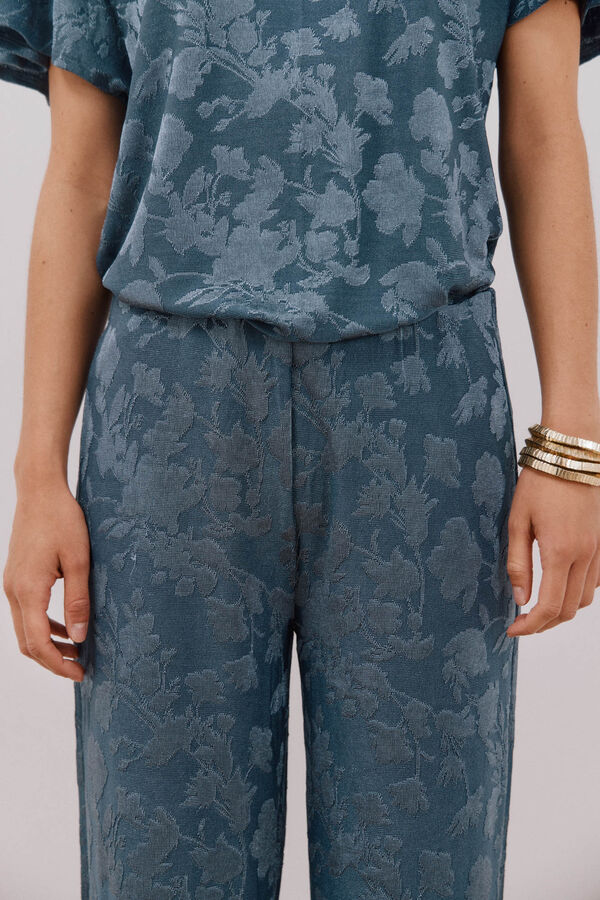 Cortefiel Cal&ccedil;a em malha jacquard floral Azul