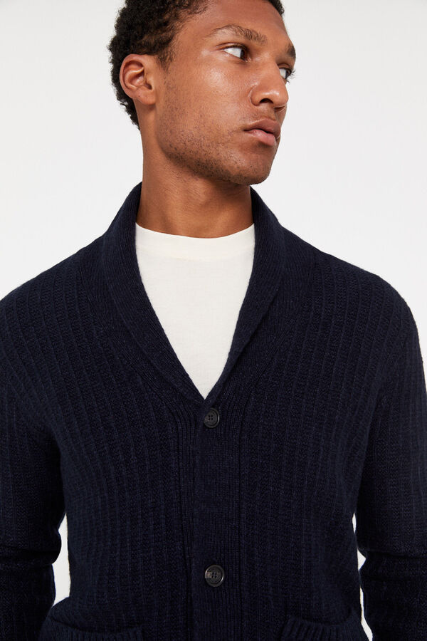 Cortefiel Cardigan con lana estructura cierre botones Azul marino