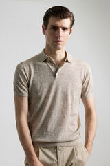 PuroEGO Camisa polo de malha com linho Tostado