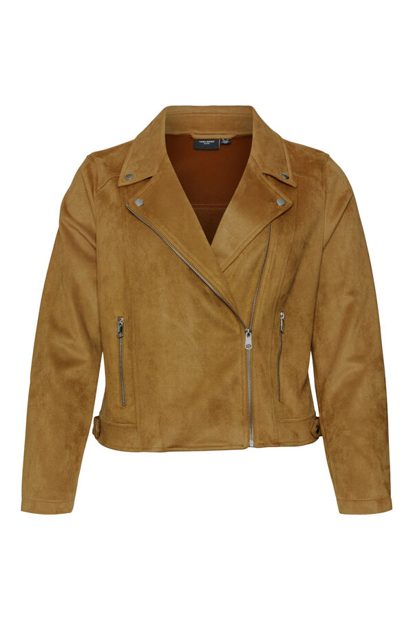 Vero Moda Curve Chaqueta efecto ante talla grande Marr&oacute;n
