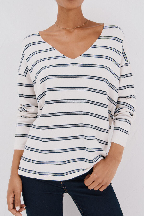 Cortefiel Camisola de malha decote bico Azul