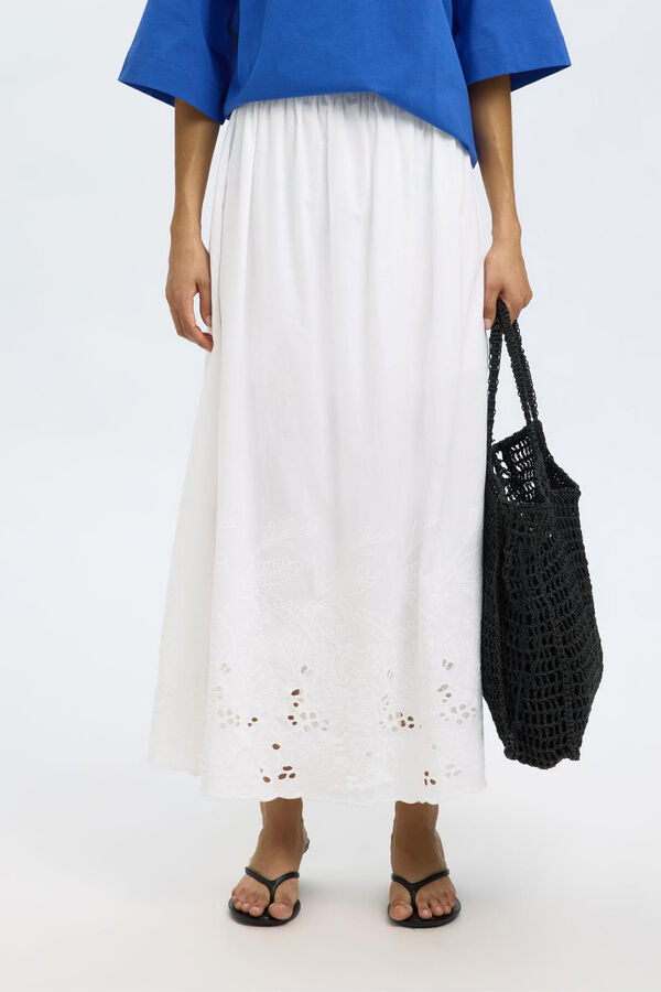 Selected Femme Saia midi com detalhe bordado Branco