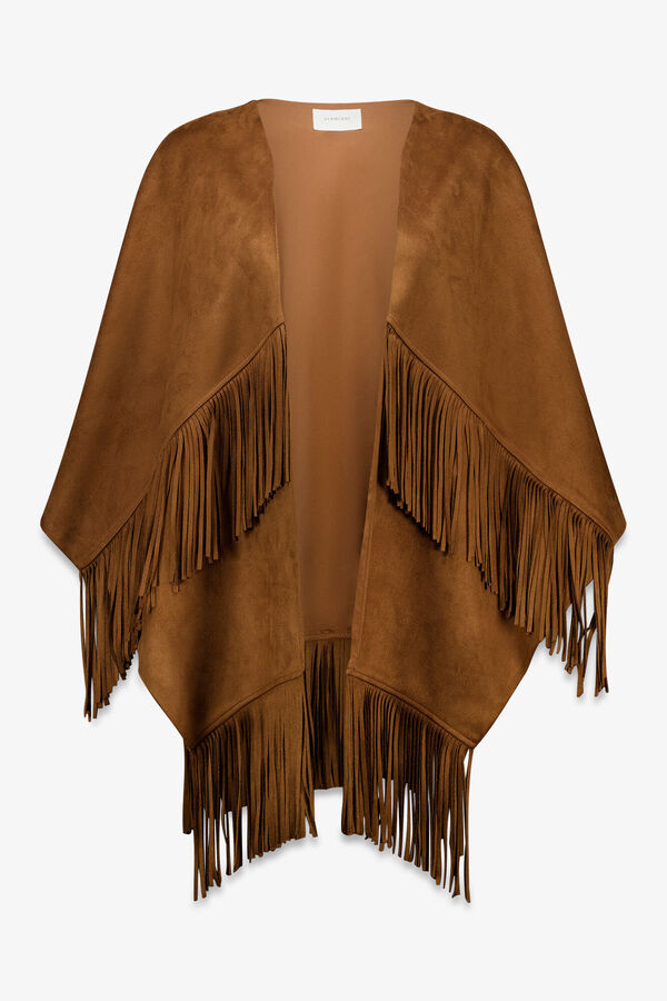Slowlove Poncho capa efecto piel Beige