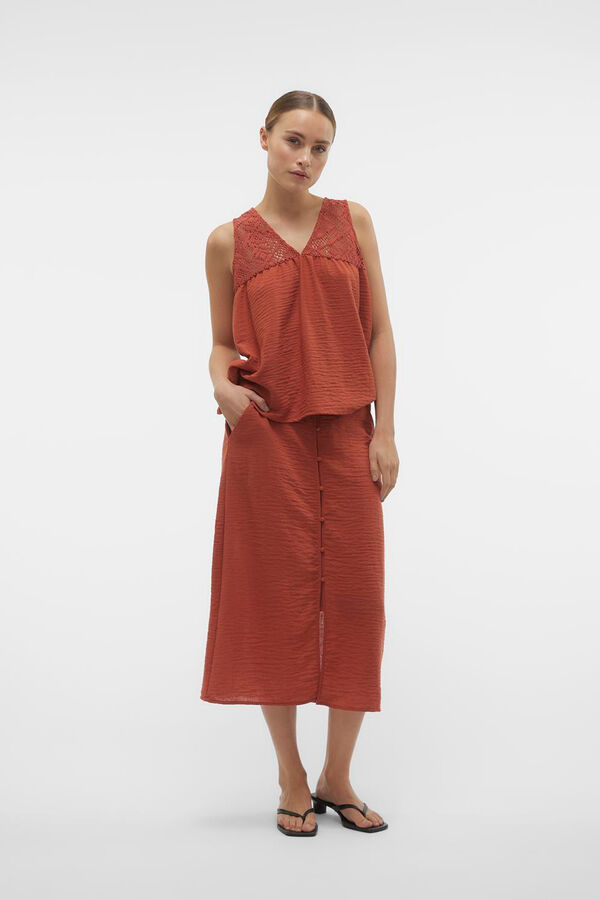 Vero Moda Top de manga sisa con detalle de encaje Rojo