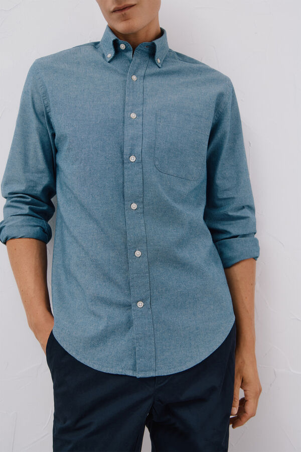 Cortefiel Camisa vaquera con bolsillo Azul oscuro
