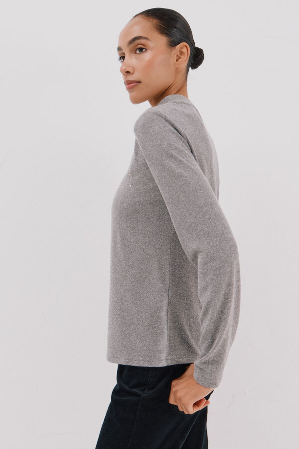 Cortefiel Camiseta con detalle strass Gris