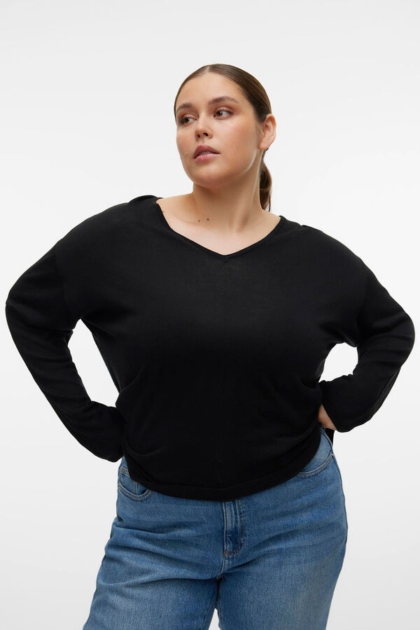 Vero Moda Curve Jersey de manga larga y cuello pico Curve Negro
