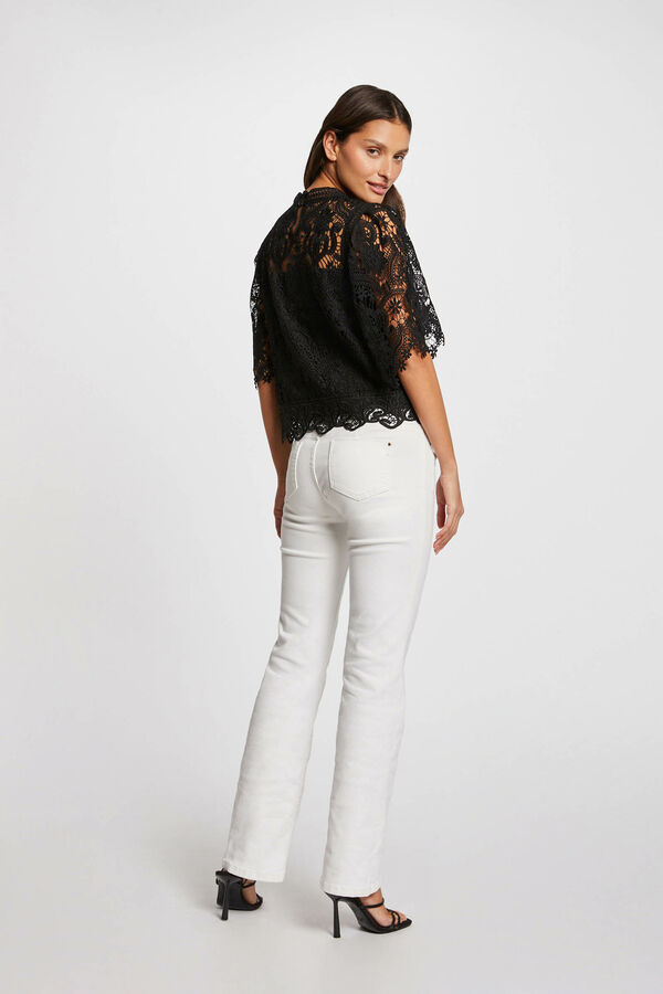 Morgan Top de encaje manga corta Negro